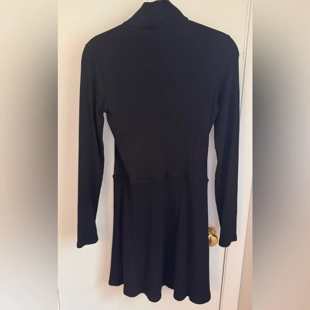 Reformation Maya Ribbed Mock Neck Mini Dress Black Long Sleeve Skater Dress L - Picture 4 of 8